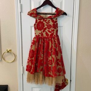 Mia Joy Girl Formal Dress Off Shoulder Fall Red Orange Tan Brown